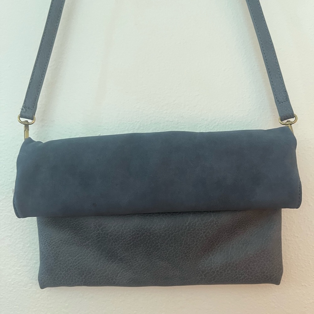Anthropologie blue Half-Suede Crossover/Clutch Bag